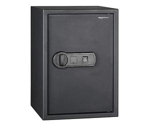 Amazon Basics cassaforte con apertura biometrica con impronta digitale - 50 l, Acciaio al carbonio, Serratura a combinazione elettronica, Nero