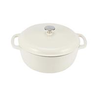 Amazon Basics Casseruola forno olandese in ghisa smaltata, 6.9 L, Rotondo, Bianco