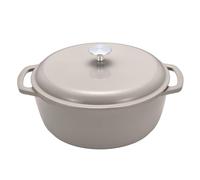 Amazon Basics Casseruola Rotonda in Ghisa Smaltata con Coperchio, 6,9 L, Grigio Lino