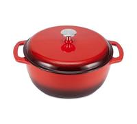Amazon Basics Casseruola Rotonda in Ghisa Smaltata con Coperchio, 6,9 L, Rosso