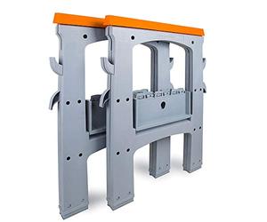 Amazon Basics Cavalletto rettangolare pieghevole e portatile, con capacità di carico di 408 kg, dotato di ganci, facile da usare, arancione e grigio, in set da 2 pezzi
