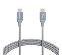 Amazon Basics - Cavo di ricarica da USB C a USB C, cavo intrecciato in nylon, velocità 480 Mbps, certificato USB-IF, per Apple iPhone 16/15, iPad, Samsung Galaxy, tablet, laptop, 3 m, grigio scuro
