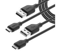 Amazon Basics Cavo di ricarica rapida da USB-C a USB-A 2.0, velocità 480 Mbps, certificato USB-IF, per Apple iPhone 16/15, iPad, Samsung Galaxy, tablet, laptop, confezione da 2, 1.83 m, nero