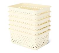 Amazon Basics - Cestini Decorativi In Plastica Senza BPA, 25,2 x 18.8 x 10,56, Avorio, Confezione Da 6