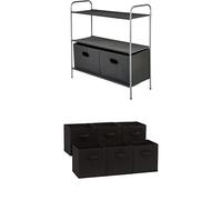 Amazon Basics Closet Storage Organiser Unit with Three Fabric Shelves And Foldable Storage Cubes (6 Pack), Black