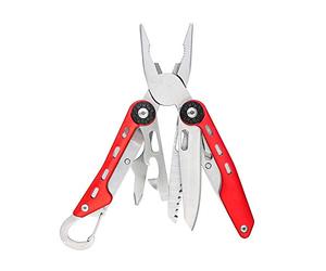 Amazon Basics Coltello multiuso 10 in 1 in acciaio inossidabile con blocco di sicurezza e custodia in nylon, 10.4 x 4.5 x 2.03 cm, Rosso