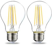 Amazon Basics Confezione da 2 lampadine a LED, con attacco Edison E27, piccole, da 7 W (equivalenti a 60 W), Luce Bianca Calda con filamento in vetro trasparente, non dimmerabili