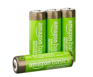Amazon Basics Confezione da 4 batterie AA NiMH ricaricabili ad alta capacità, 2400 mAh, 1,2 V, ricaricabili fino a 400 volte, precaricate