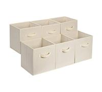 Amazon Basics Confezione da 6 cubi portaoggetti pieghevoli in tessuto, contenitori con maniglie - 33x33x33 cm, Beige Tinta Unita