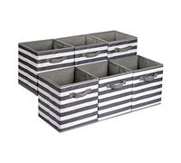 Amazon Basics Confezione da 6 cubi portaoggetti pieghevoli in tessuto, contenitori con maniglie -33x33x33 cm, colore: Bianco/Grigio a righe