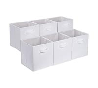 Amazon Basics Confezione da 6 cubi portaoggetti pieghevoli in tessuto, contenitori con maniglie - 33x33x33 cm, Bianco Tinta Unita
