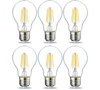 Amazon Basics Confezione da 6 lampadine a LED, con attacco Edison E27, piccole, da 4,3 W (equivalenti a 40 W), con filamento in vetro trasparente, non dimmerabili, bianca calda