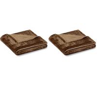 Amazon Basics Coperta in Pile Morbida e Confortevole per Divano, 127 x 152 cm, Marrone (Confezione da 2)