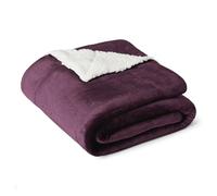 Amazon Basics Coperta Plaid in Pile Sherpa Reversibile per Divano, 127 x 152 cm, Prugna