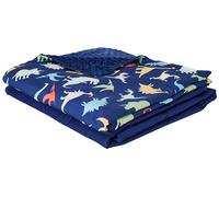 Amazon Basics Coperta ponderata in cotone per bambini e fodera in microvisone, 1,3 kg, 91 x 121 cm, blu, con dinosauri