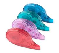 Amazon Basics, Correttore a Nastro, Confezione da 4, a Rullo, Formato Penna, Stile Mouse, Asciugatura Istantanea, Lunghezza 12m, Colori Verde, Viola, Rosso, Blu