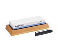 Amazon Basics Cote per affilare coltelli, double-face, grana 1000/6000, con base antiscivolo in bambù, nero, blu e bianco, 21,34 x 9,14 x 4,57 cm