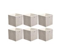 Amazon Basics Cubi portaoggetti in tessuto, pieghevoli, con occhielli ovali, 26,7 x 26,7 x 28 cm, con motivo a spina di pesce color talpa, confezione da 6, Motivo A Zig-zag - Grigio Talpa