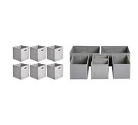 Amazon Basics - Cubi portaoggetti pieghevoli in tessuto con anelli di rinforzo ovali - Confezione da 6, grigio chiaro & Organizer in tessuto per cassetto, 6 unità, Grigio