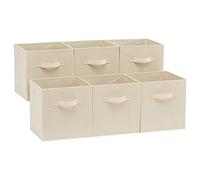 Amazon Basics Cubo/organizer portaoggetti pieghevole in tessuto, con maniglia, 26.67 x 26.67 x 27.94 cm, (confezione da 6), Beige, Tinta Unita
