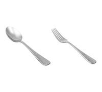 Amazon Basics - Cucchiai da minestra in acciaio inox con bordo arrotondato, confezione da 12 pezzi & Forchette da tavola in acciaio inox con bordo arrotondato, confezione da 12 pezzi