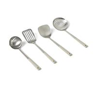 Amazon Basics Cucchiai e Mestoli da Cucina in Acciaio Inox, Set di 4 Pezzi, Impugnatura Morbida, Lavabili in Lavastoviglie, Grigio Lino
