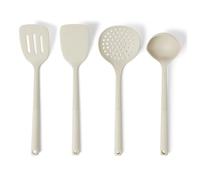 Amazon Basics Cucchiai e Mestoli da Cucina in Silicone, Set di 4 Pezzi, Impugnatura Morbida, Senza BPA, Lavabili in Lavastoviglie, Grigio Lino