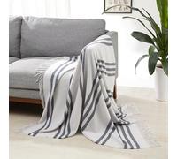 Amazon Basics decorativa leggera in poliestere Copriletto, 127 x 152 cm, Grigio chiaro con righe blu