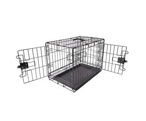 Amazon Basics Gabbia per cani in metallo, pieghevole, con vassoio di base e doppio sportello, Nero, 56 x 33 x 40.6 cm
