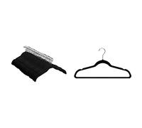 Amazon Basics Gruccia In Velluto Per Abiti E Camicie, 100 Pezzi, Nero & Gruccia In Velluto Con Portapantaloni, 30 Pezzi, Nero