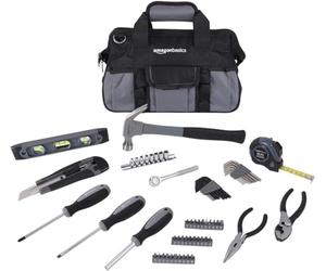 Amazon Basics Kit di strumenti di riparazione di base per la casa con valigetta, 65 pezzi, colore: argento, nero