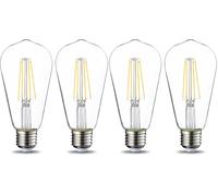 Amazon Basics Lampadina a LED vintage, ST64, attacco Edison E27, 7 W (equivalente a 60 W), con filamento chiaro, confezione da 4, non dimmerabili, Luce Bianca Calda