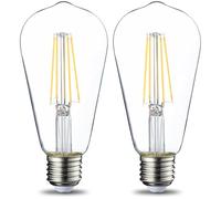 Amazon Basics Lampadina a LED vintage, ST64, attacco Edison E27, 7 W (equivalente a 60 W), con filamento chiaro, confezione da 2, non dimmerabili, Luce Bianca Calda