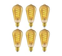 Amazon Basics Lampadina LED vintage E27, in vetro ambrato, dallo stile antico retrò, ST64, 4 W (equivalente a 25 W), 1800 K, luce ultra calda per la decorazione, confezione da 6