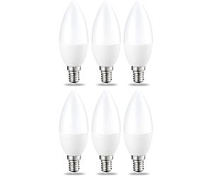 Amazon Basics Lampadina piccola a candela, a LED, attacco Edison E14 (SES), 5.5 W (equivalente a 40 W), luce bianca calda, non dimmerabili, confezione da 6