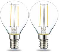 Amazon Basics lampadine a LED con attacco Edison E14piccole a forma di pallina da golf P45 da 2 W(equivalenti a 25W) con filamento in vetro trasparente non dimmerabili, Confezione da 12, Bianco Caldo