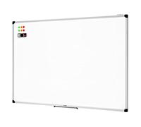 Amazon Basics - Lavagna Bianca Magnetica Cancellabile a Secco, con Vassoio Portapenne, Cornice in Alluminio, Bacheca Magnetica, Montaggio a Parete Adesivo, per Casa, Ufficio, Scuola, 120cm x 90cm