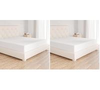 Amazon Basics Lenzuolo con angoli Matrimoniale, 180 x 200 cm, in 100% cotone jersey con altezza da 30cm, Bianco (Confezione da 2)