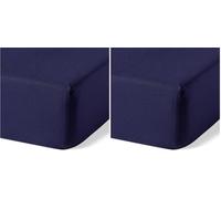 Amazon Basics Lenzuolo con angoli Matrimoniale in Cotone Biologico, 180 x 200 cm, Blu Navy (Confezione da 2)