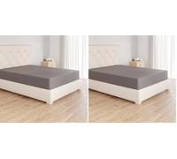 Amazon Basics Lenzuolo con angoli Piazza e Mezzo, 120 x 200 cm, in 100% cotone jersey con altezza da 30cm, Grigio Scuro (Confezione da 2)