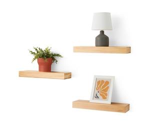 Amazon Basics Lot de 3 étagères murales flottantes en bois, Pin, 40,1 x 12,7 x 4,6 cm