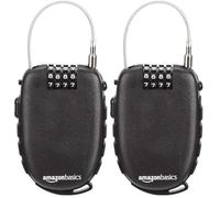 Amazon Basics Lucchetto a 4 cifre, AB-BL101, con cavo retrattile, Combinazione, confezione da 2, nero