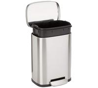 Amazon Basics Mini-Pattumiera Rettangolare Antialoni con Pedale a Chiusura Ammortizzata, in Acciaio Inox Spazzolato,per Bagno e Piccoli Ambienti, 5L, Finitura in Nichel Satinato,18.5x21.6x30cm(LxPxA)