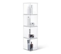 Amazon Basics Organizador de Maquillaje Apilable con Cajones de Plástico, Transparente, 15.3 x 18.8 x 19.6 cm, Pack de 4