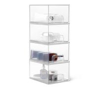 Amazon Basics Organizador de Maquillaje Apilable con Cajones de Plástico, Transparente, 19.1 x 15.2 x 11.4 cm, Pack de 4