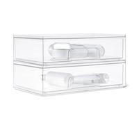 Amazon Basics Organizador de Maquillaje Apilable con Cajones de Plástico, Transparente, 30,5 x 19 x 8,9 cm, Pack de 2