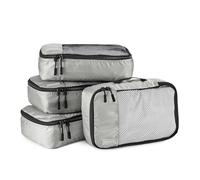 Amazon Basics Organizer da Viaggio Salvaspazio per Valigie, con Cerniera, Set da 4 Pezzi, Piccolo, Grigio