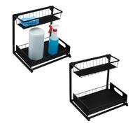 Amazon Basics, Organizer Portaoggetti Sottolavello con Inserti per Vassoi, a Forma di L, Organizer Estraibile per Armadietto, Vassoio Inferiore Scorrevole, Confezione da 2, Nero