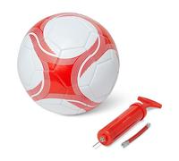 Amazon Basics Pallone da Calcio con Pompa - Pallone da Allenamento, Costruzione in PVC Resistente, Camera d'Aria in Butile, Uso Interno/Esterno, Pallone da Pratica Cucito a Macchina, Bianco e Rosso