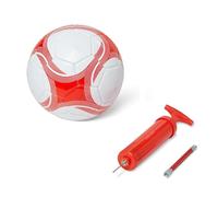 Amazon Basics Pallone da Calcio con Pompa - Pallone da Allenamento, Costruzione in PVC Resistente, Camera d'Aria in Butile, Uso Interno/Esterno, Pallone da Pratica Cucito a Macchina, Bianco e Rosso